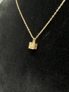 "M" Cube Necklace, Gold Color